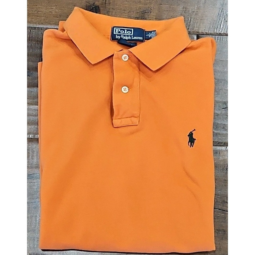 Polo Ralph Lauren Mens Custom Fit Polo Shirt Olive ORANGE Black Pony Size L - Picture 12 of 12